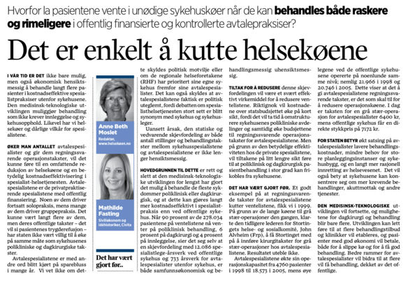 "Det er enkelt å kutte helsekøene" (Faksimile Stavanger Aftenblad 21.04.2014)