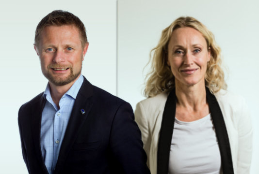 Fotomontasje: Helseminister Høie og President i Legeforening Gjessing (Høyre/Legeforeningen)