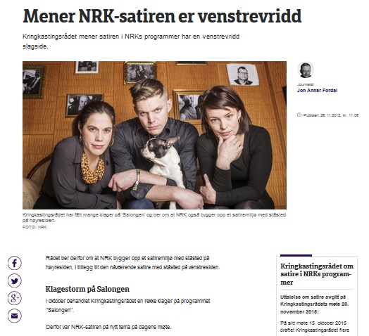 Kringkastingsrådet ber om at NRK bygger opp et satiremiljø med ståsted på høyresiden (Faksimile: nrk.no)
